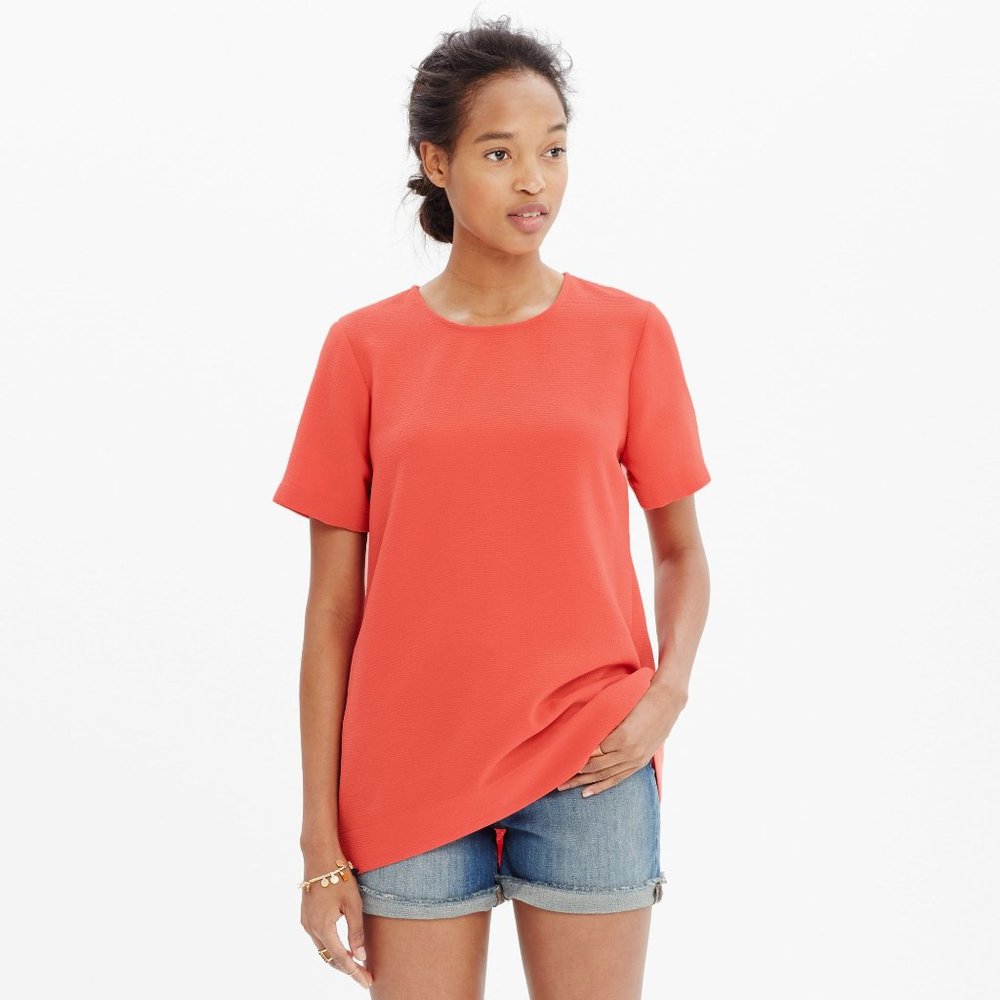 Madewell Coral Tailored Pleated Tee M